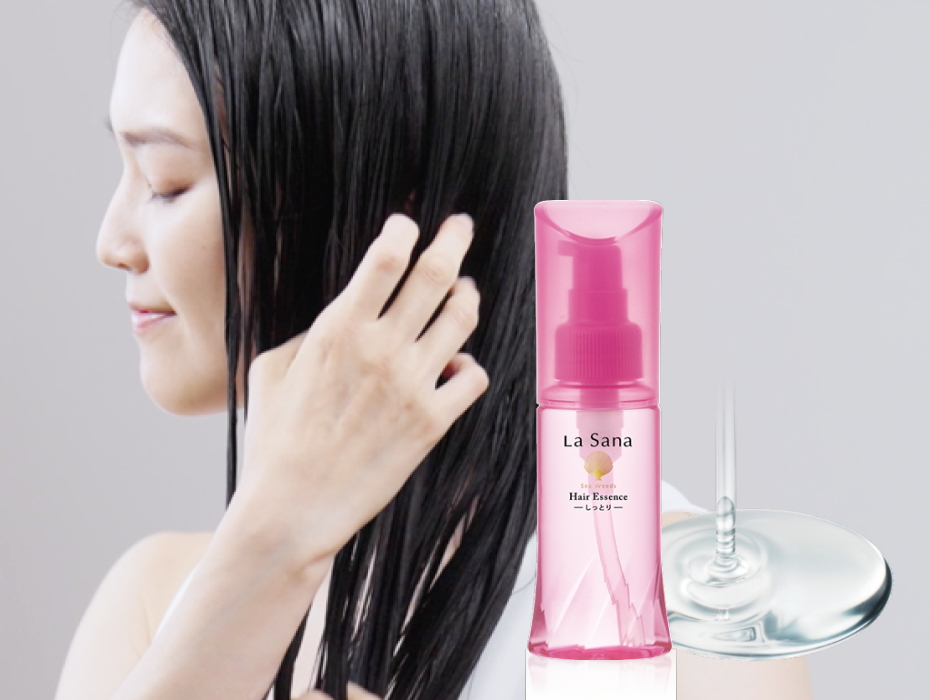 ヘアエッセンスのボトルと髪サラサラのイメージ