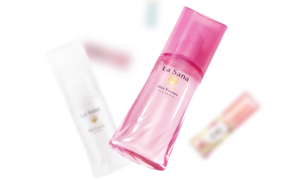 ヘアエッセンスのボトルとテクスチャのイメージ